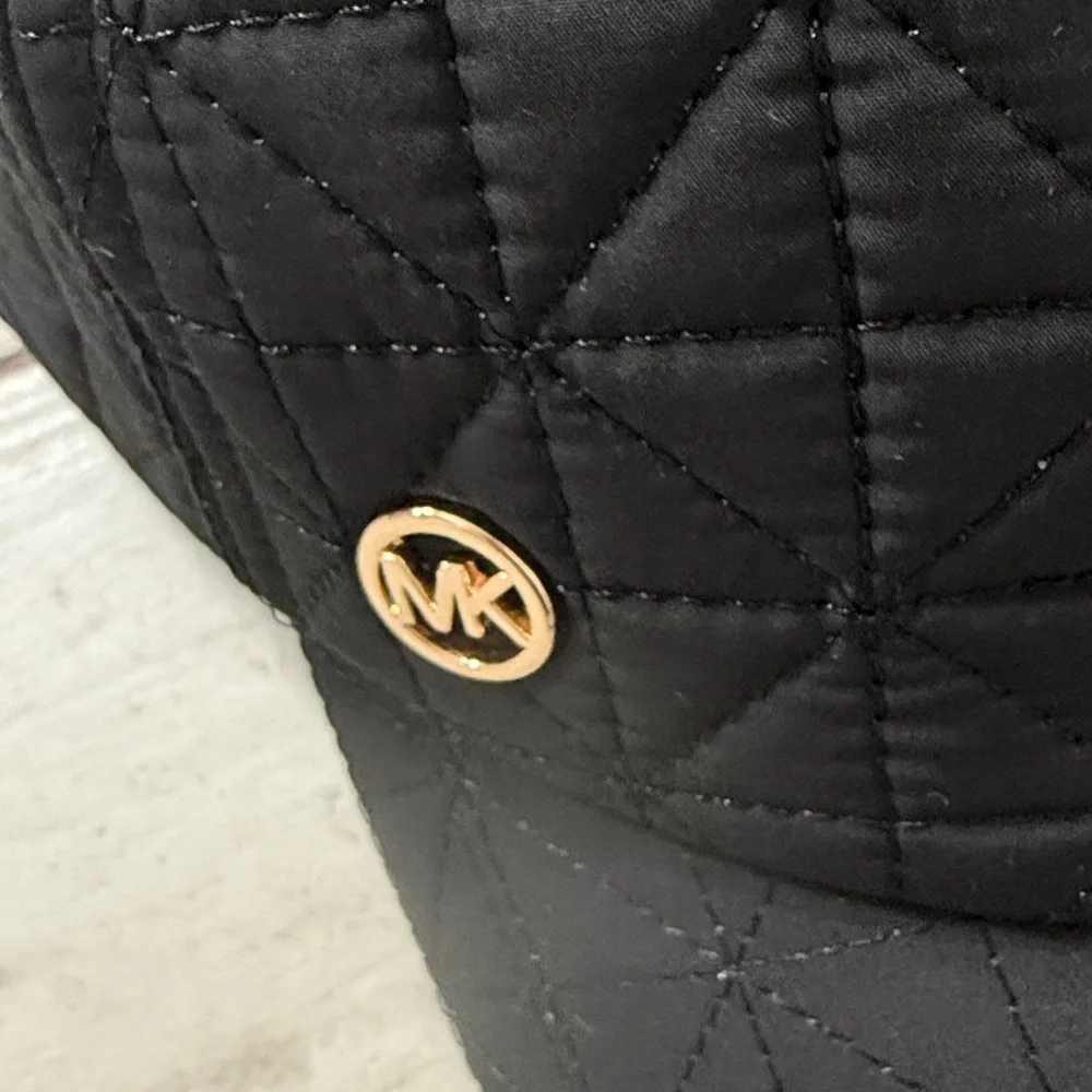 Michael Kors Black Quilted Baseball Cap with Gold MK logo button..nwt.Ladies - Picture 2 of 7